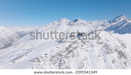 Panoramic view at Gornergrat with Matterhorn view during winter in Switzerland. Majestic mountain peaks iconic famous zermatt travel ski resort in the alps. Wonderful inspiring nature landscape.