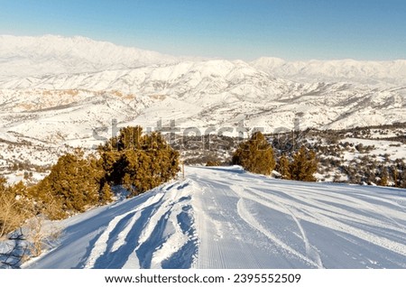 groomed ski run at Amirsoy mountain resort (Tashkent region, Uzbekistan)