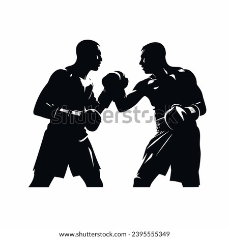 Fighting boxers silhouette. Fighting boxers black icon on white background Royalty-Free Stock Photo #2395555349