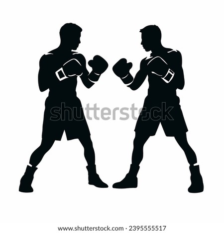 Fighting boxers silhouette. Fighting boxers black icon on white background