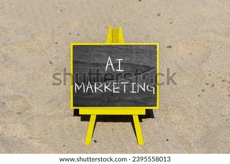 AI marketing symbol. Concept words AI artificial intelligence marketing on blackboard. Beautiful sand beach background. Business AI artificial intelligence marketing concept. Copy space.