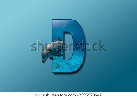 The letter D is embedded with a picture of the animal Dolphin. Great animal background.