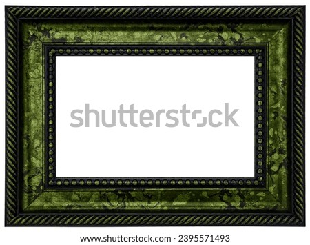 Antique Dark Green Classic Old Vintage Wooden mockup canvas frame isolated on white background. Blank and diverse subject molding baguette. Design element. use for paintings, mirrors or photo.