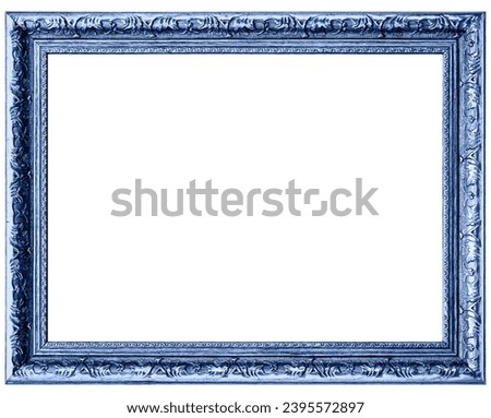 Antique Light Blue Classic Old Vintage Wooden mockup canvas frame isolated on white background. Blank and diverse subject molding baguette. Design element. use for paintings, mirrors or photo.
