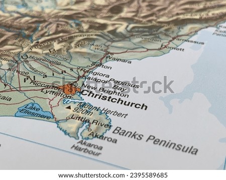 Map of Christchurch in New Zealand, world tourism, travel destination