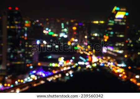 Abstract bokeh of defocused cityscape lights, bangkok, thailand