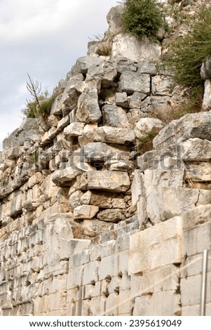 Elements of ancient architecture and ruins of Ephesus, Izmir. copy space. Travel destination concept. Vertical photo. 
