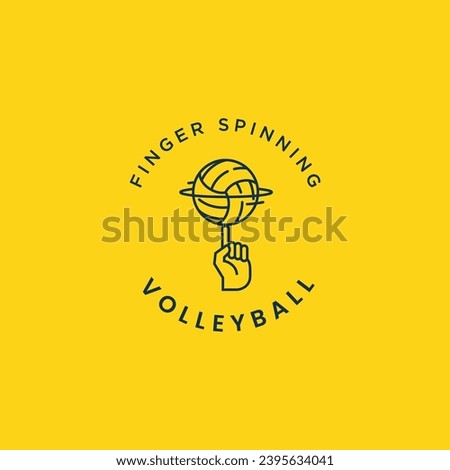 Volleyball ball spinning on finger line art logo, icon, sign, symbol. Vector illustration
