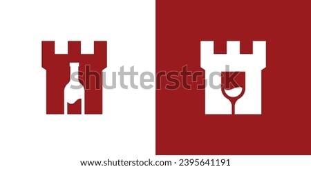 logo design combining a castle shape with a glass or wine bottle.negative space logo. Royalty-Free Stock Photo #2395641191