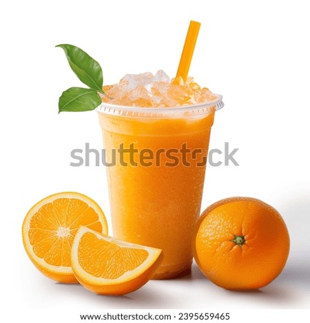A picture of orange juice or orange smoothie decorate with fruit.