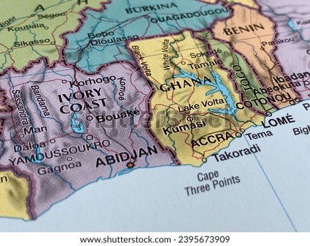 Map of Ivory Coast, Ghana and Benin, world tourism, travel destination