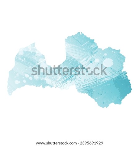High detailed vector map. Latvia. Watercolor style. Aquamarine blue color.