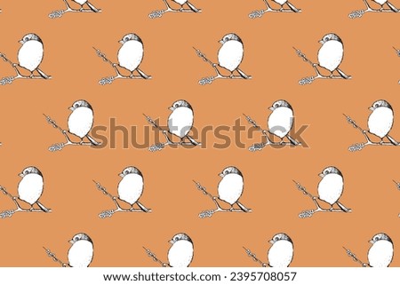 Seamless pattern with funny birds, flowers, leaves. Flat vector illustration with cartoon bird silhouette. Cute characters. Design for invitation, poster, card, textile, fabric.