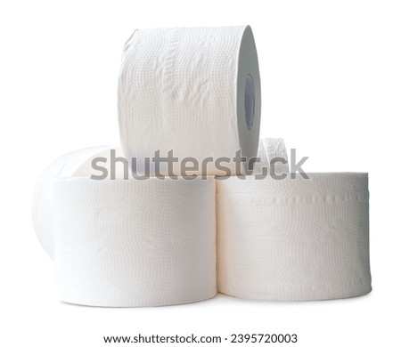 Tissue paper rolls in stack are isolated on white background with clipping path and shadow in png file format. Front view and flat lay