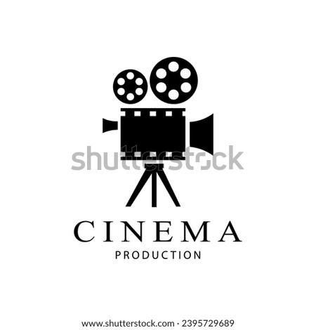 Silhouette of vintage cinema projector on a tripod. Cinema background. Movie festival template for banner, flyer, poster or tickets. Old film projector with place for your text. Movie time concept. Royalty-Free Stock Photo #2395729689