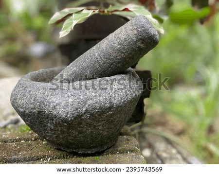 Stone Mortar and Pestle Asian Traditional Cookware Royalty-Free Stock Photo #2395743569