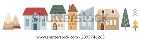 Scandinavian houses clipart. Nordic house clip art in minimal flat style. Modern winter house illustration