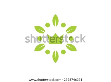 leaf crown logo design, creative royal king, nature queen symbol vector illustration