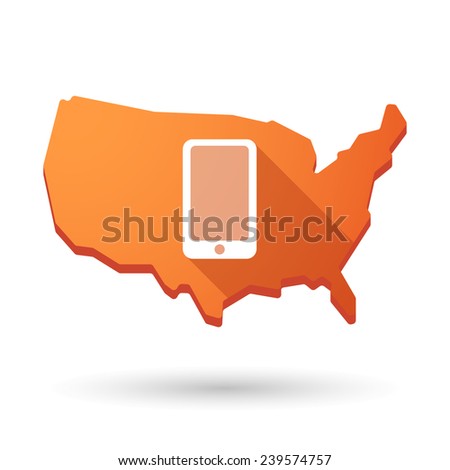 Illustration of an isolated USA map icon with a phone