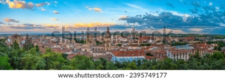 Sunset view of cityscape of Burgos, Spain. Royalty-Free Stock Photo #2395749177