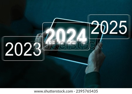 New year number 2023, 2024, 2025 on stepping Royalty-Free Stock Photo #2395765435