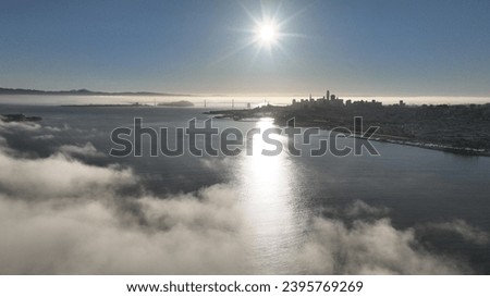 Sun Over Water At San Francisco In California United States. Downtown City Skyline. Transportation Scenery. Sun Over Water At San Francisco In California United States.