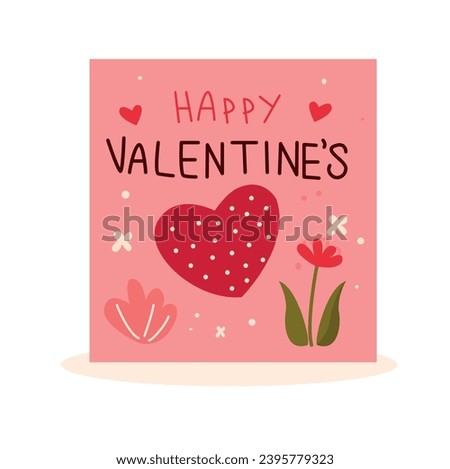 Valentine's day greeting card with hearts and flowers. Vector illustration.