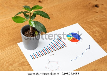 Plants and graphs on the desk.