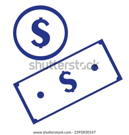 Dollar banknote and coin. Money and medal for clip art isolated on white. Illustration finance concept in flat style, bank note and medal dollar. Golden money for symbol info graphics icon.