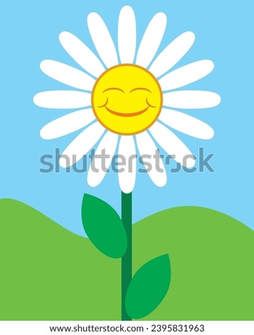 A happy smiling cartoon daisy is just glad to be alive