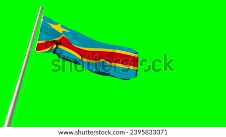 Waving glorious flag of Democratic Republic of Congo on green screen, isolated - object 3D rendering