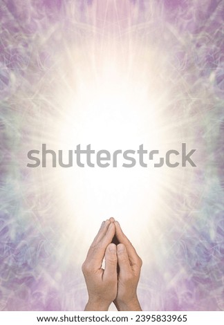  Religious Blessing Announcement Advert Poster Memo Template - Male hands in prayer position bottom center with copy space above ideal for holistic spiritual religious faith theme
                     Royalty-Free Stock Photo #2395833965