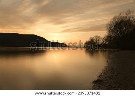 Winter sunset in the Danube Bend at the mouth of the Ipoly. Long shutter speed.