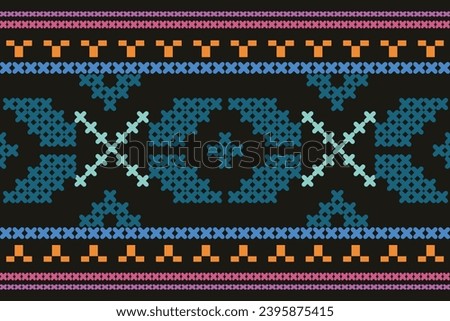 Cross Stitch Embroidery,Traditional ethnic pattern ,Geometric Pixel, abstract  background for textile design, wallpaper, surface textures, fabric.
