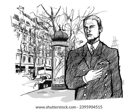 Elegant, handsome man walking in a street of Paris - vector illustration