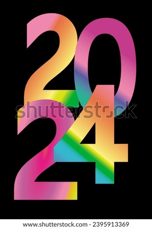 Holographic design effect paint flowing liquid acrylic Hand-drawn inscription 2024 abstract art New Year symbol modern style bright acid pastel colors. clip art element on dark background yellow pink
