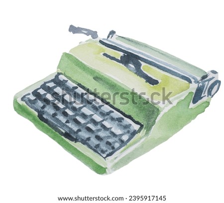 Beautiful watercolor hand painted vintage typewriter illustrations isolated on a white background. Romantic writer concept design set.