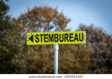Utrecht, the Netherlands. 22 November 2023. Stembureau sign. Dutch citizens are allowed to go to the polling station to vote for their preferred political party. Verkiezingen stemburo at election day.