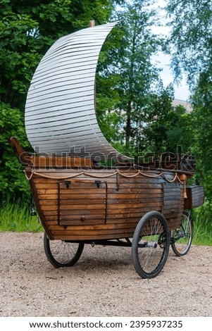 Bicycle sailing ship made of wood