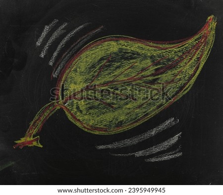 Icon yellow leaf, hand draw chalk on chalkboard, blackboard texture