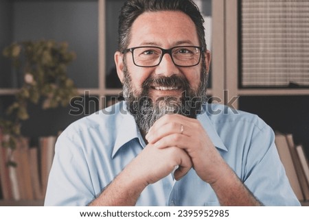 Caucasian reflexive looking at laptop screen, reflexing on work, businessman independent working in a difficult project. Male person preparing at home in the office indoor. Royalty-Free Stock Photo #2395952985