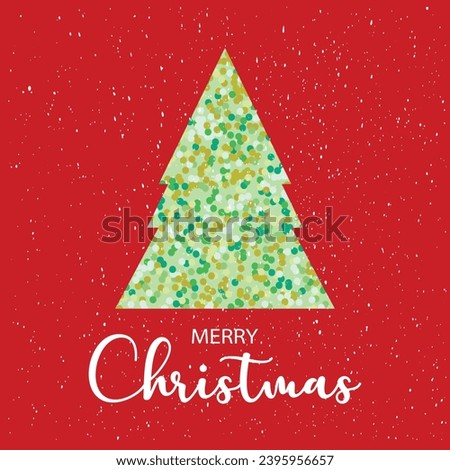 Christmas tree sprinkled with confetti on a red background. Merry Christmas. Vector.