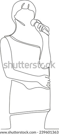 continuous line illustration of a beautiful young woman singing