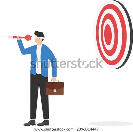 Unclear target or blind business vision, leadership failure or mistake aiming goal, untrained or uneducated management concept, confused businessman blindfold throwing dart.

 Royalty-Free Stock Photo #2396014447