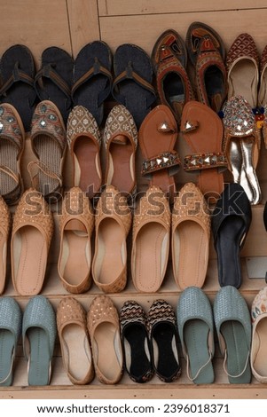 Closeup of Traditional Indian leather footwear.