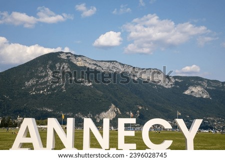 Annecy french town text sign city in mountain alps cityscape 