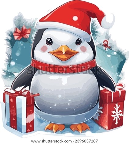 Vector sticker of a cute penguin wearing a Christmas cap