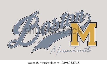 Vintage typography retro varsity college Boston City Massachusetts state slogan print for graphic tee t shirt or sweatshirt hoodie - Vector