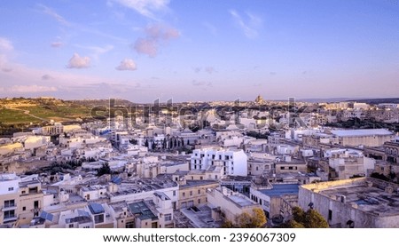 VICTORIA, GOZO, MALTA - January 11, 2022 - Views towards the city and Church from Citadella in Victoria, Gozo, Malta, Europe, January 11, 2022. Royalty-Free Stock Photo #2396067309
