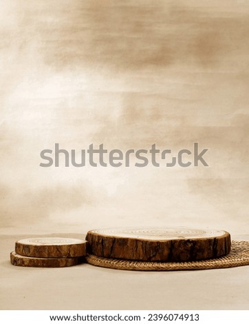 a wooden prop used to decorate or place things on top of it. An empty platform for display products, food and design Royalty-Free Stock Photo #2396074913